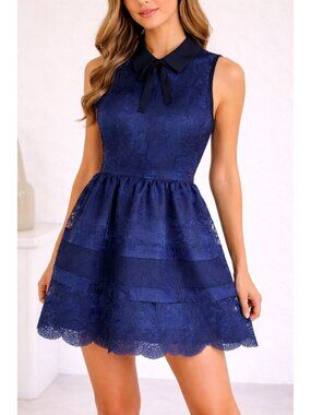 Marissa Webb Dress Womens XS Blue Bridgerton Sheer Collared Cocktail Goth Chic